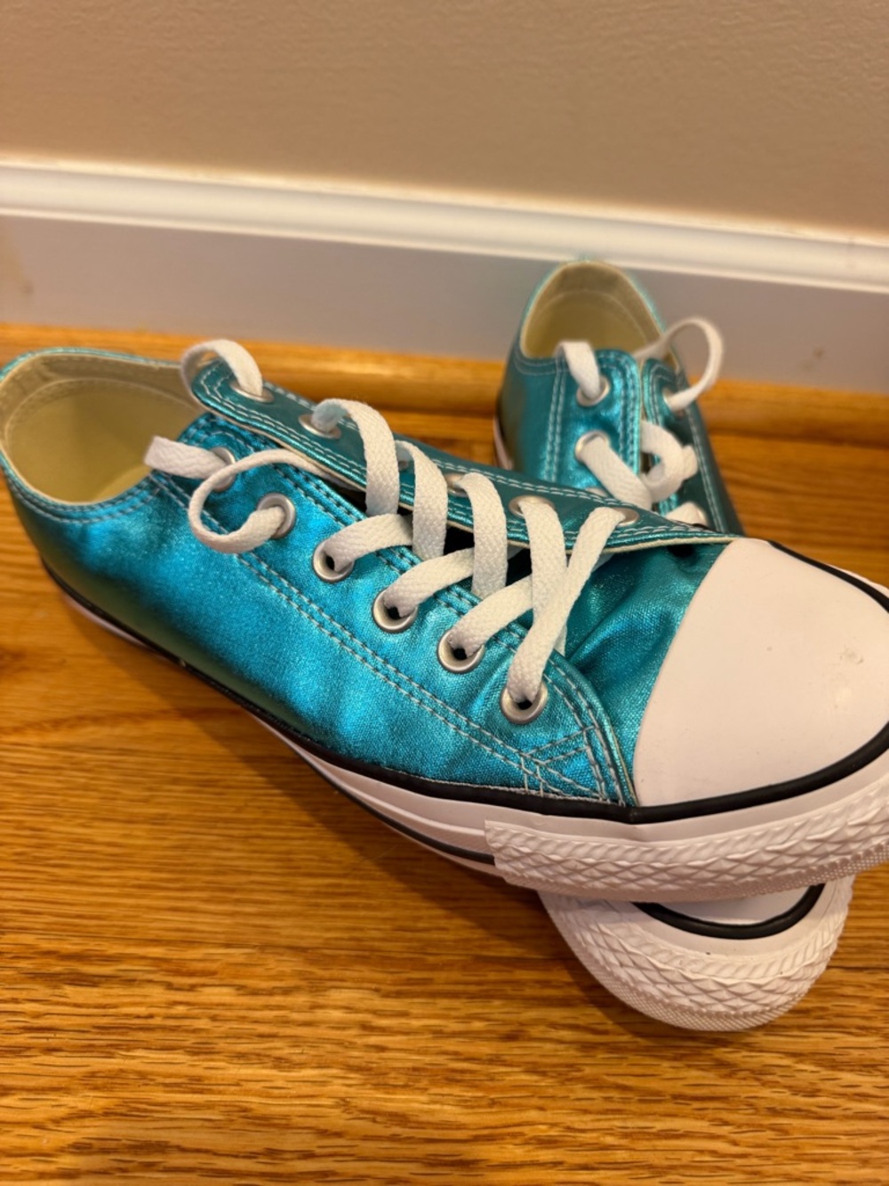 Converse Metallic Teal Low-Top Sneakers with White Laces